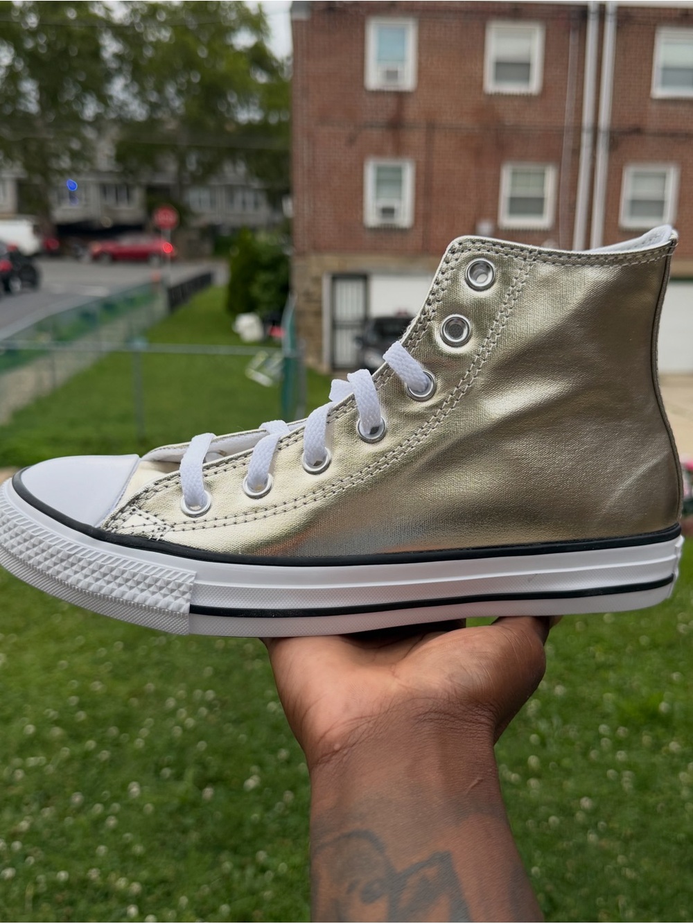 Converse Metallic High Top Canvas Sneaker - White Laces